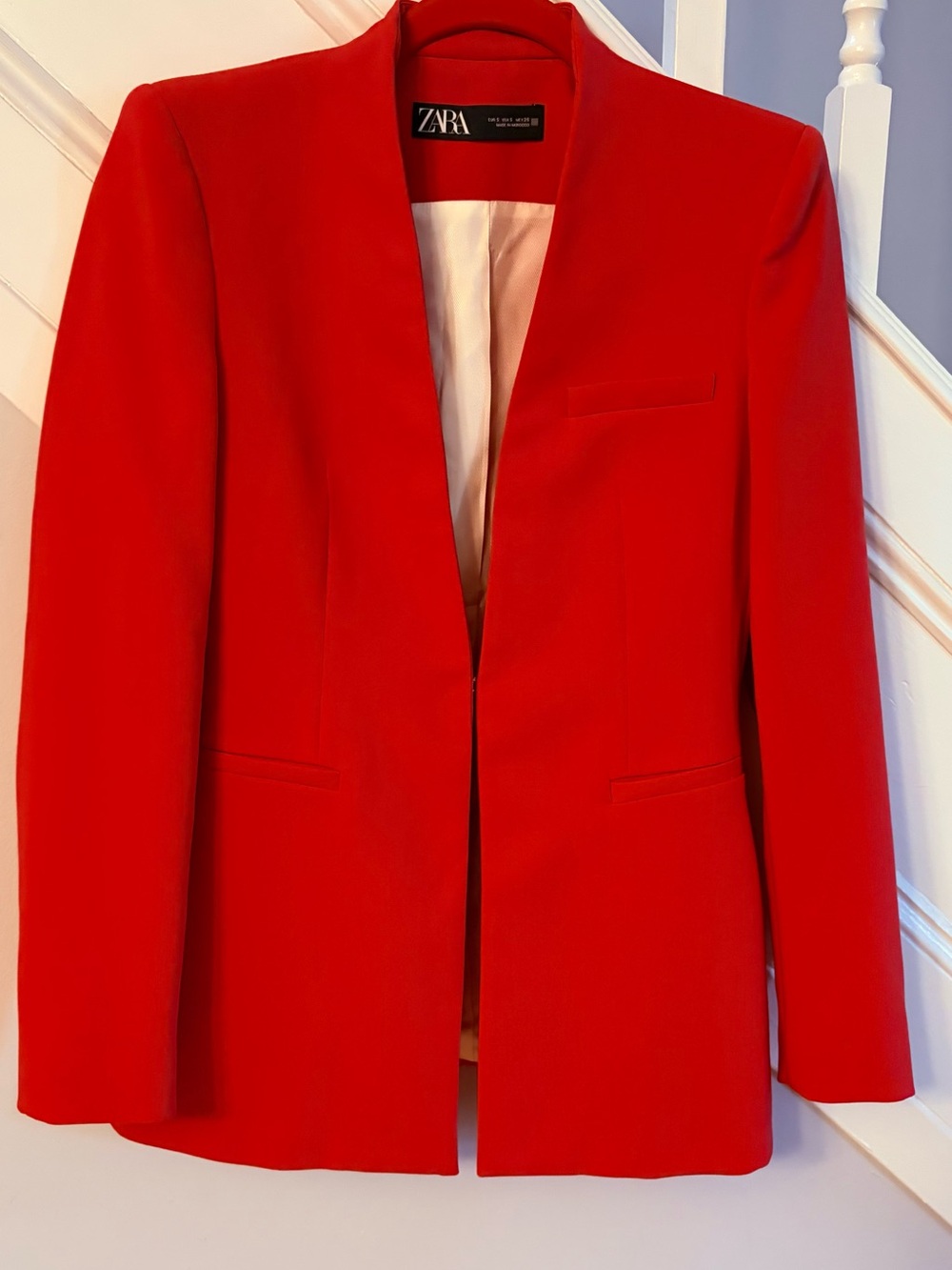 Zara Collarless Women's Red Tailored Blazer and Pants Suit Size Small NWOT - Picture 9 of 10